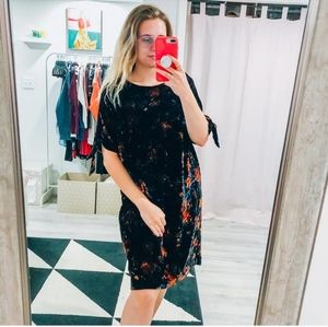 Loft Dark Black Red Velvet Cold Shoulder Dress L